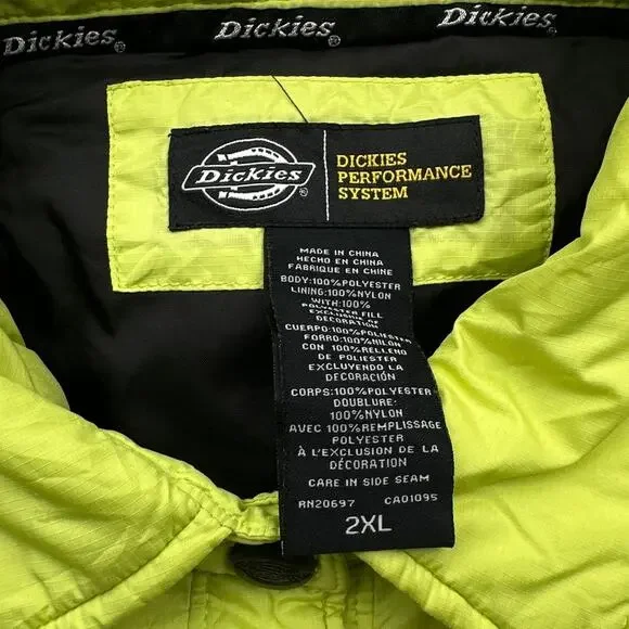 Dickies Performance System Thinsulate Jacket Men 2XL Collared Neon Yellow - Picture 2 of 14